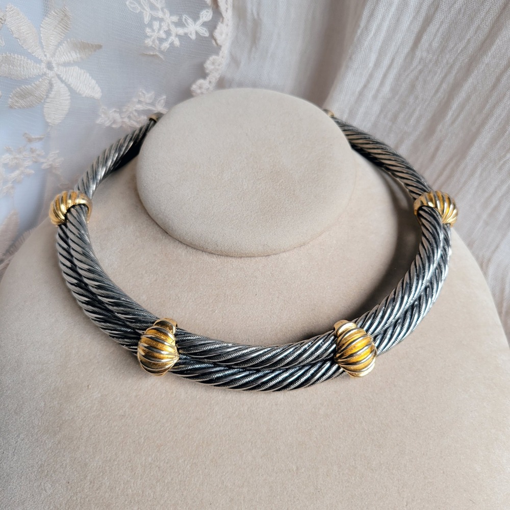 Vintage 1990s Jose Maria Barrera Cable Necklace Mixed Metal Statement Runway